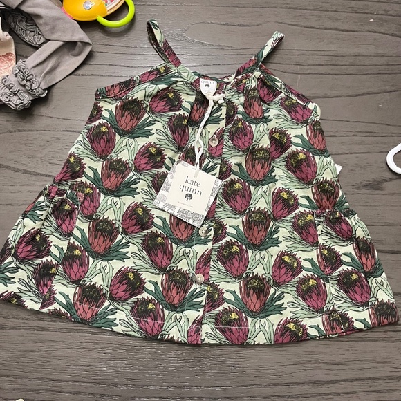 kate quinn Other - B9 KQuinn  🆕 GATHERED RUCHED TIE DRESS | LARGE PROTEAS | ORGANIC COTTON GAUZE